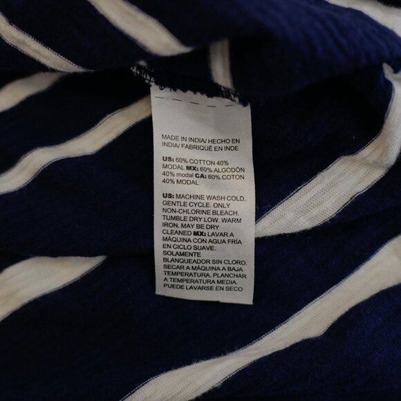 Chicos XL Top Size 3 Blue White Button Front Striped Rolled Tab Collared Long Sl - Picture 10 of 10